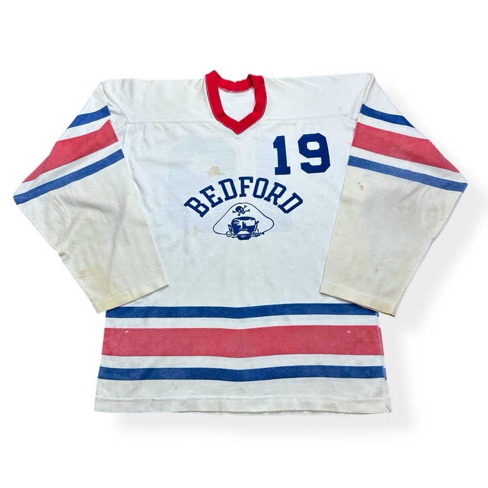 Vintage 1970's Champion Hockey Jersey Men's Size 44 Bedford Pirates #19 *Stained